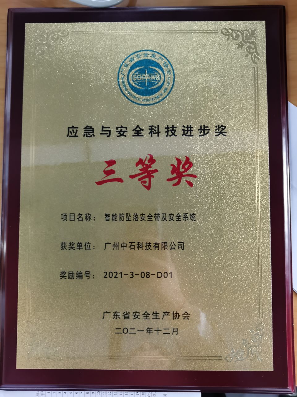 0 应急与安全科技进步奖 （三等奖） 广州中石科技有限公司  智能防坠落安全带及安全系统.jpg